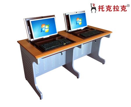 TKLK-08部队制式电脑桌 定做翻转器电脑桌 学校培训教室电脑桌 钢制翻转电脑桌（双人位）