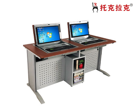 TKLK-13多功能钢木电脑桌 双人翻转电脑桌 桌面可隐藏式电脑桌 学校机房电脑桌 隐藏翻转电脑桌